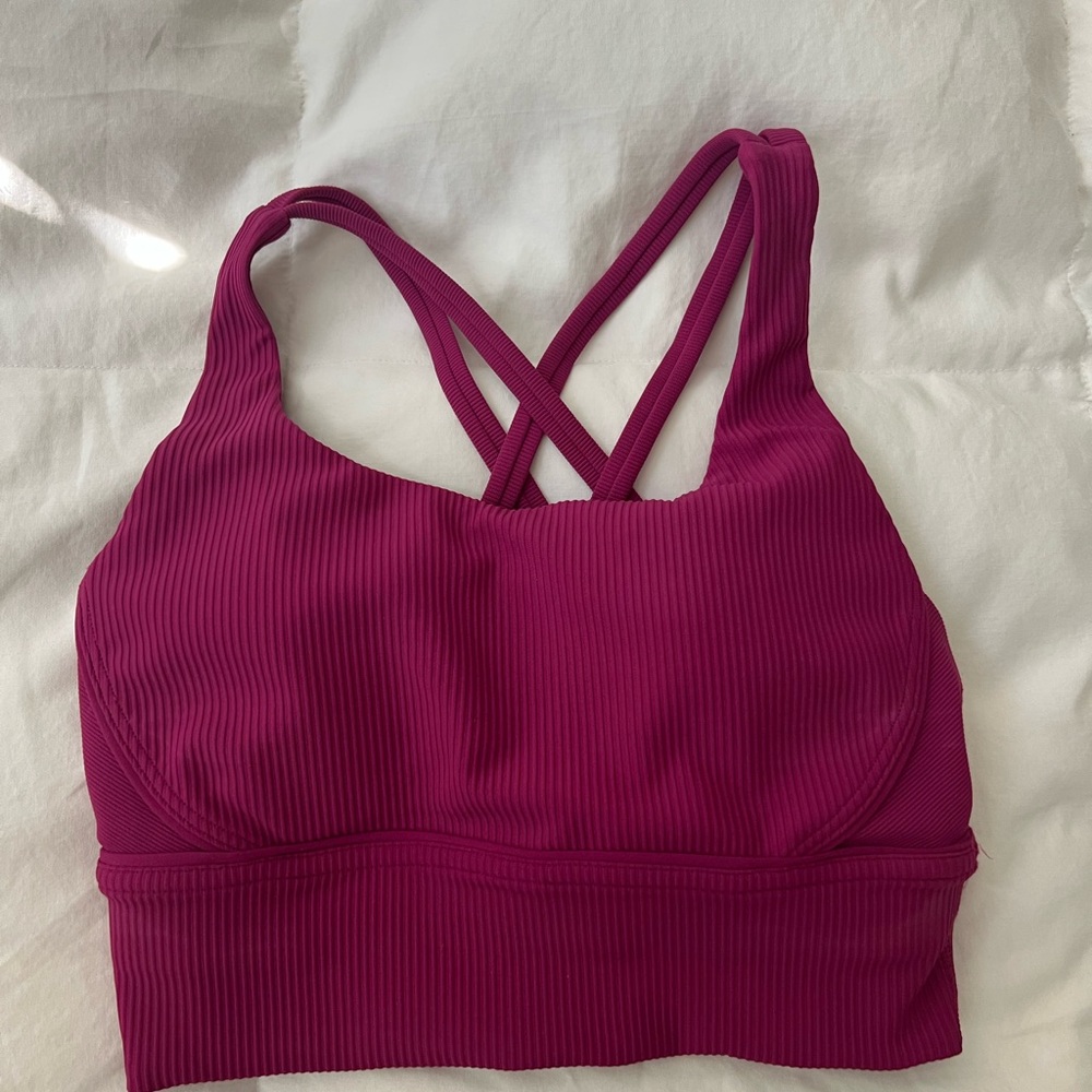 Lululemon Pink Ribbed Sports Bra with Crisscross Straps